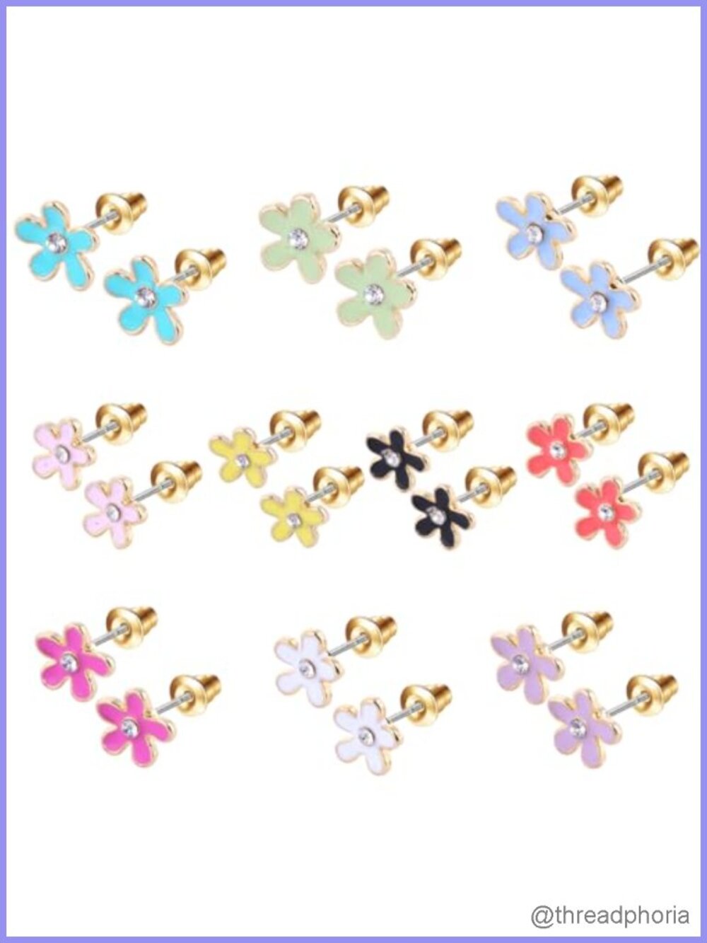 10 Pairs Hypoallergenic Stud Earrings Stainless Steel Post Flower Set